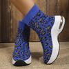 Fashion Fashion Leopard Print Platform Ankle Boots Women Comfy Slip On Breathable Knitted Boots Woman Plus Size 35-43 Wedges Short Boots