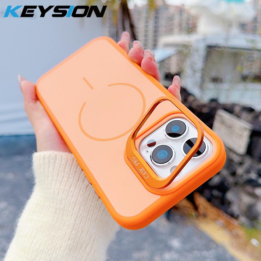 KEYSION Matte Skin Feel Lens Stand Phone Case for Magsafe for iPhone 16 Pro Max 16 Plus Magnetic Wireless Charging Shockproof Cover