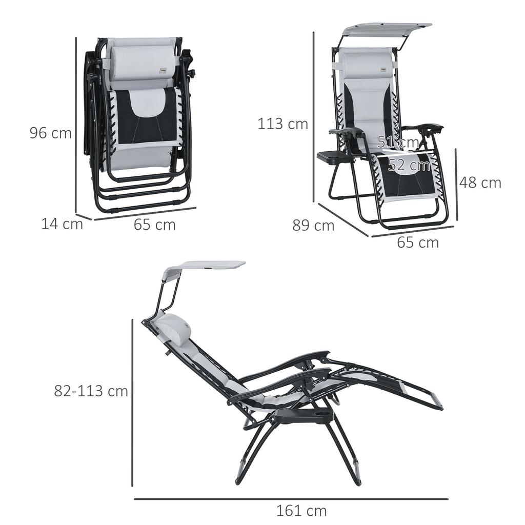 Zero Gravity Lounger Chair, Folding Reclining Patio Chair with Shade Cover, Padded Seat, Cup Holder, Soft Cushion and Headrest for Poolside, Camping