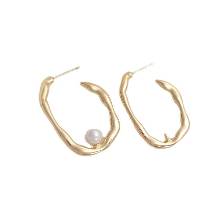 14K Gold-Filled U-Shaped Pearl Stud Earrings with S925 Silver Needle