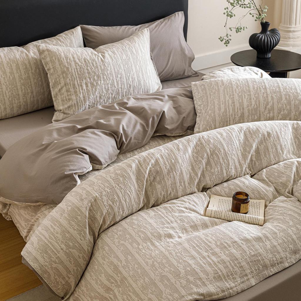A-Class Cotton 3-Layer Gauze Bedding Set: Duvet Cover, Bed Sheet, Pillowcase - 4-Piece High-End Set