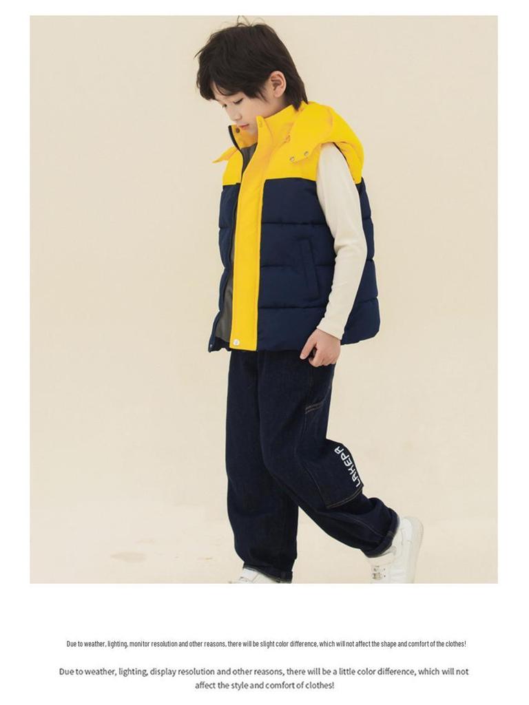 Autumn/Winter College Style Children's Fleece-Lined Down Vest: Warm and Thick for Boys and Girls.