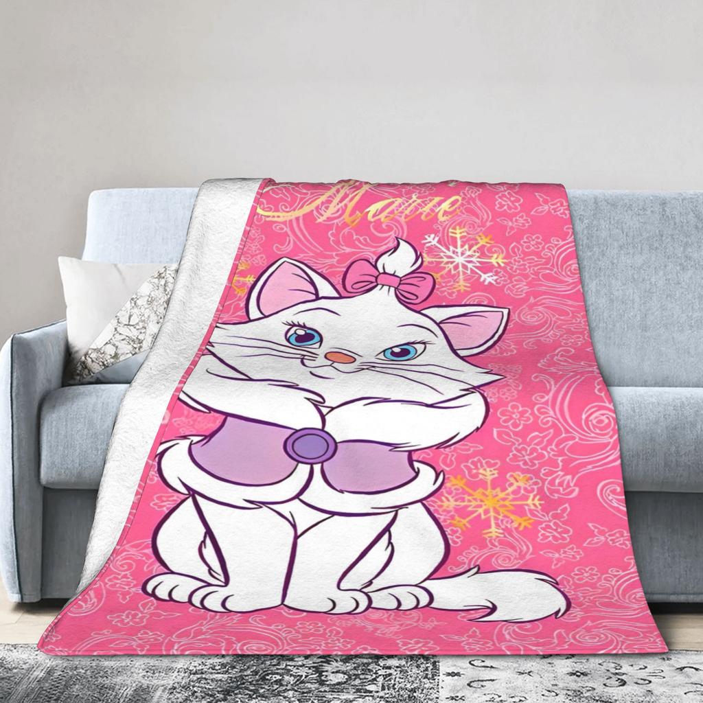 Marie Cat Aristocats Blanket Fleece Summer Air Conditioning Portable Lightweight Throw Blanket for Bed Travel Bedspread
