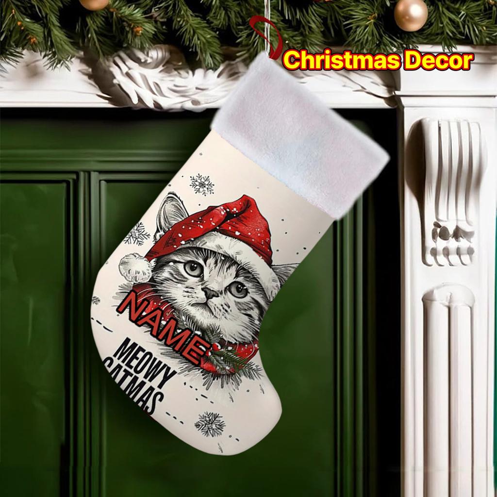Christmas decoration fireplace hanging stocking1pc Personalized "Meowy Catmas" Christmas Cat Stocking with Cus
