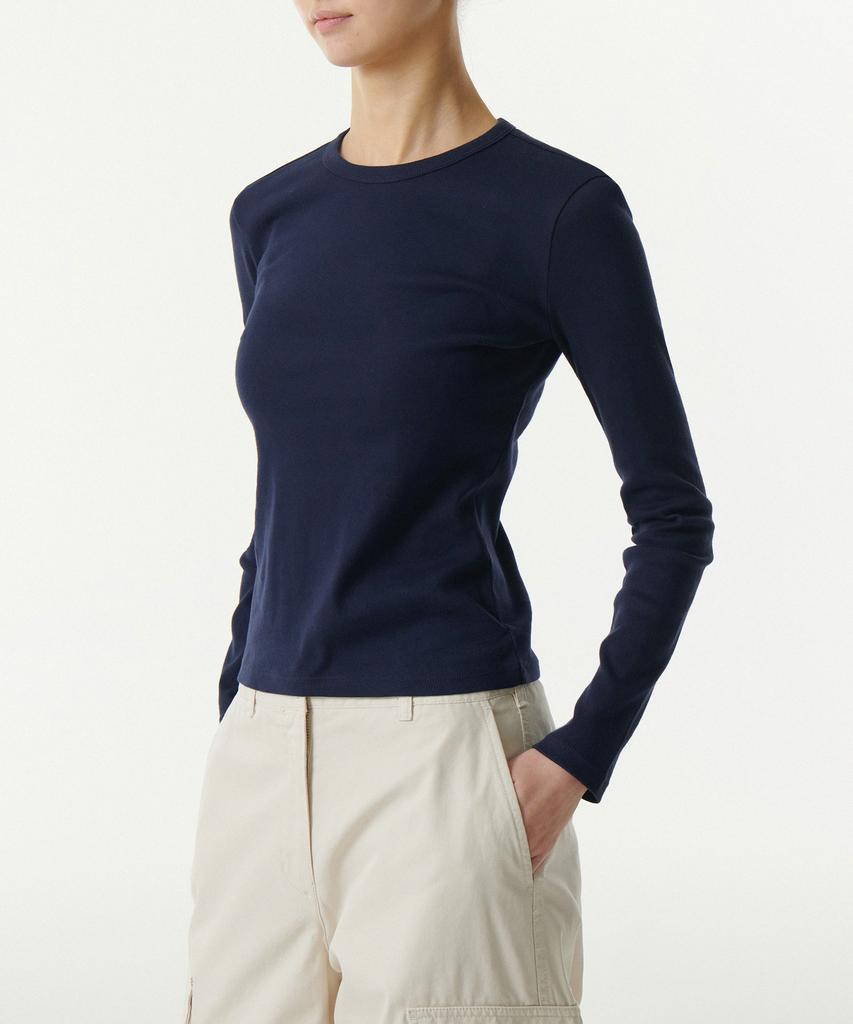 MUSINSA STANDARD WOMAN Women'S Slim Crew Neck Long Sleeve T-Shirt [Navy]