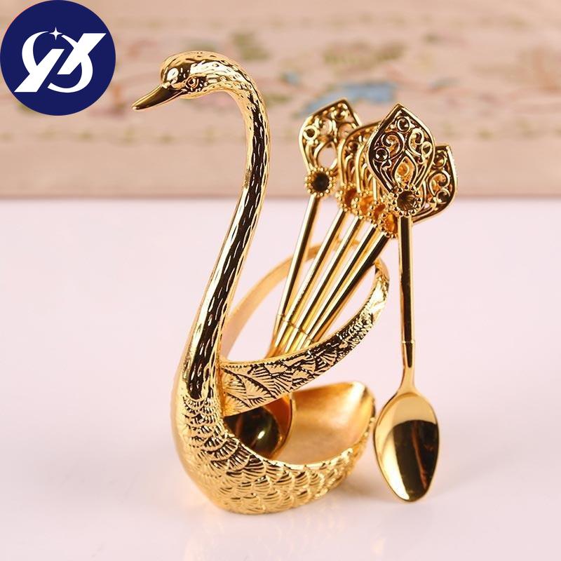 6Pcs Decorative Craft Metal Swan Base Spoon Holder Kitchen Tableware Cutlery Set Creative