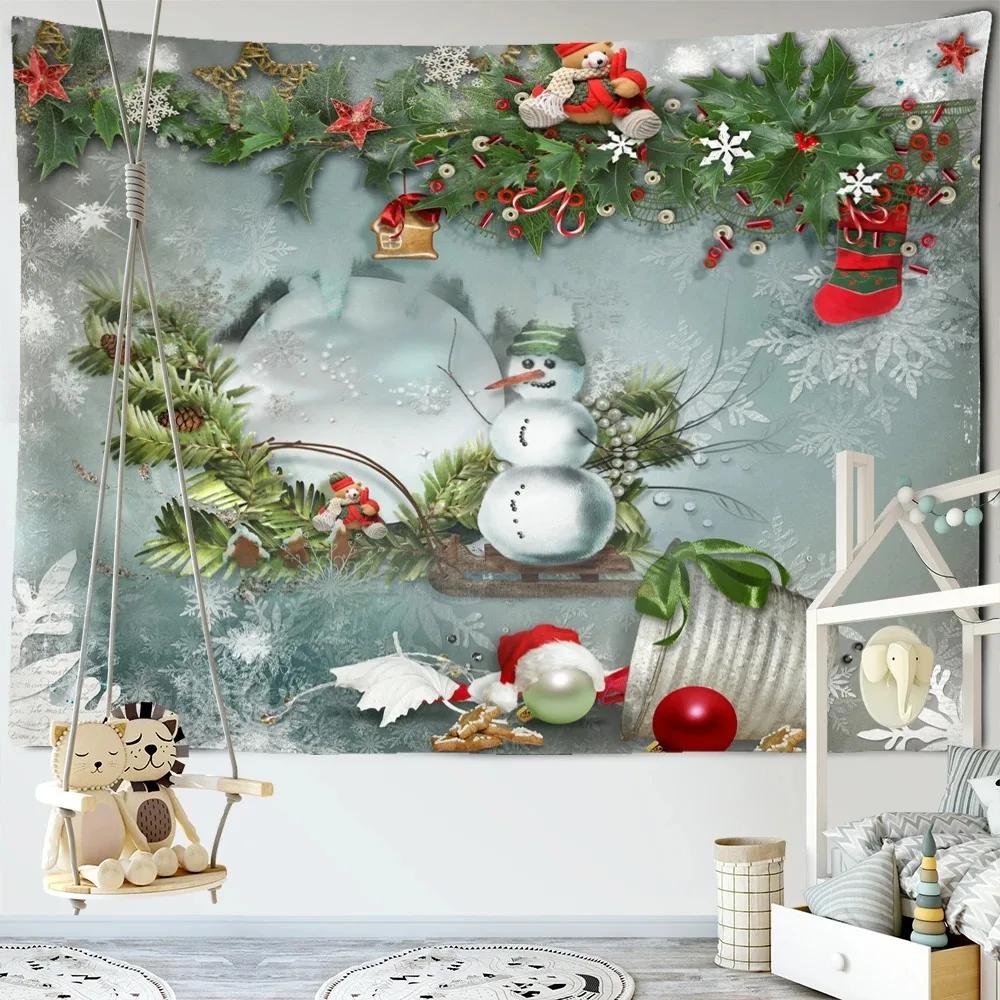 Christmas Tree Cute Snowman Tapestry Living Room Sofa Home Decor Christmas Gift