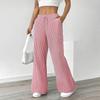 Yousheng Women Long Pants Elastic Waist Striped Design Straight Wide Leg Trousers with Pockets Relaxed Fit Leisure Pants