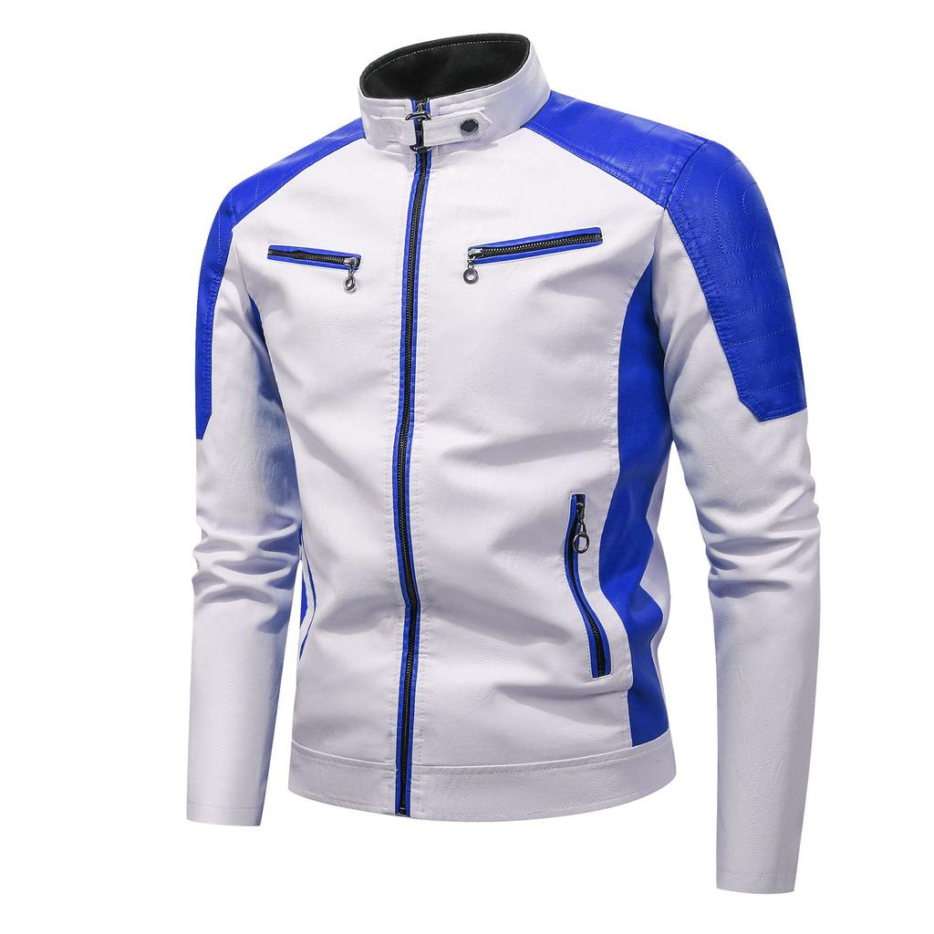 Biker Jacket Stylish Contrast Colors Classic Biker Overcoat Motor Men Jacket Motorcycle Baseball Men Y2K-Harajuku Patchwork
