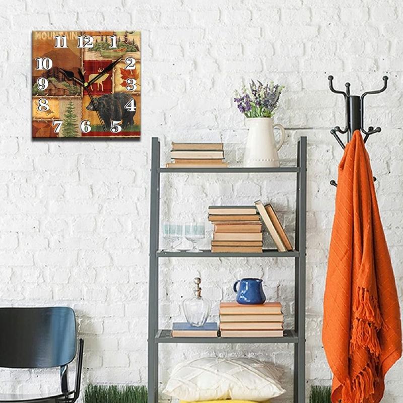 Silent Wooden Decorative Square Wall Clock Battery Operated Wall Clocks Rustic Style Home Decoration Square Wall Clock