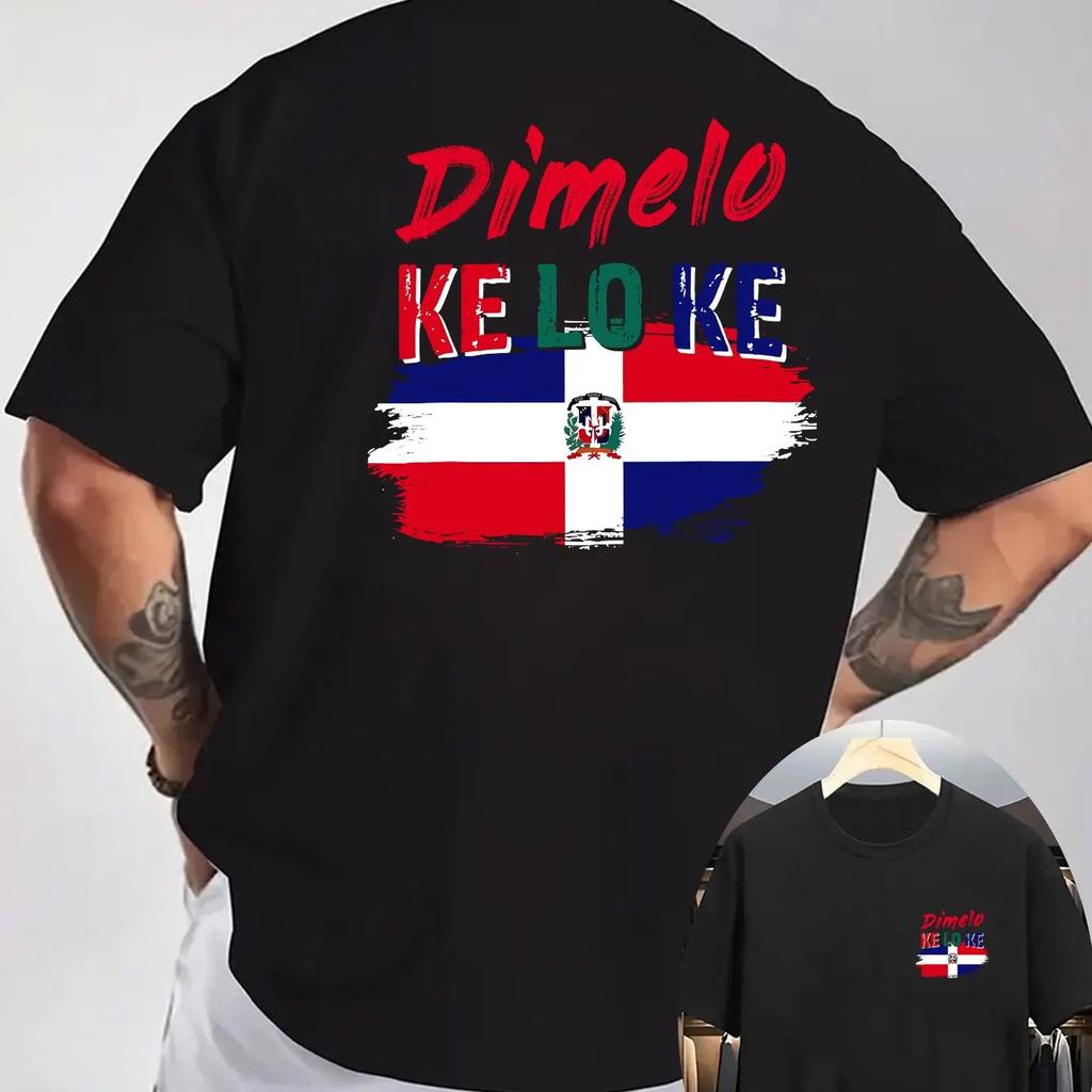 Mens Dominican Republic Flag Tshirt Dimelo Ke Lo Ke Pattern Hiphop Street Style Loose Casual Pure Cotton Summer Top