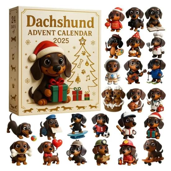 2025 Dakhund Adventskalender 24 Dagers Nedtellingskalender med 3D Akrylpynt Juletrepynt Unik Gave til Hundelskere