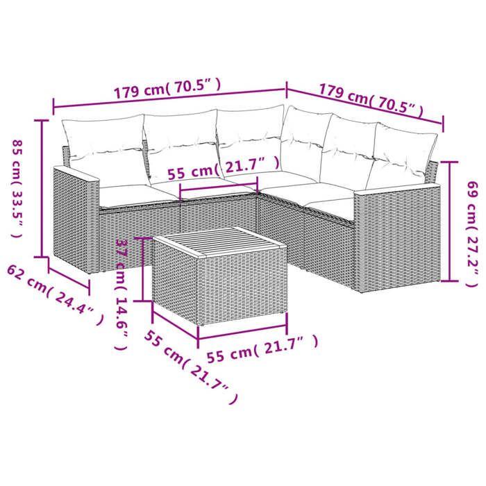 VidaXL Garden Lounge Set with Cushions 6 Pcs, Patio Sofas, Patio Furniture Set, Outdoor Furniture, Black 3258366
