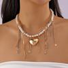 New Elegant Imitation Pearl Beads Necklace for Women Vintage Multilayer Heart Tassels Choker Fashion Jewelry Accessories Gift