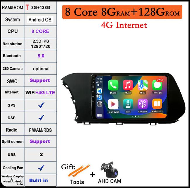 9 Lnch Android 14 For Hyundai I20 2021 -2022 Car Radio Player GPS Navigation Multimedia Stereo 4G LET