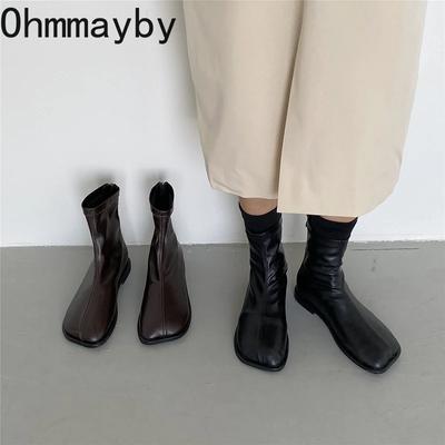 Fashion Autumn Women Slim Short Boots Fashion Back Zippers Flats Ankle Booties Comfort Soft Leather Female Shoes