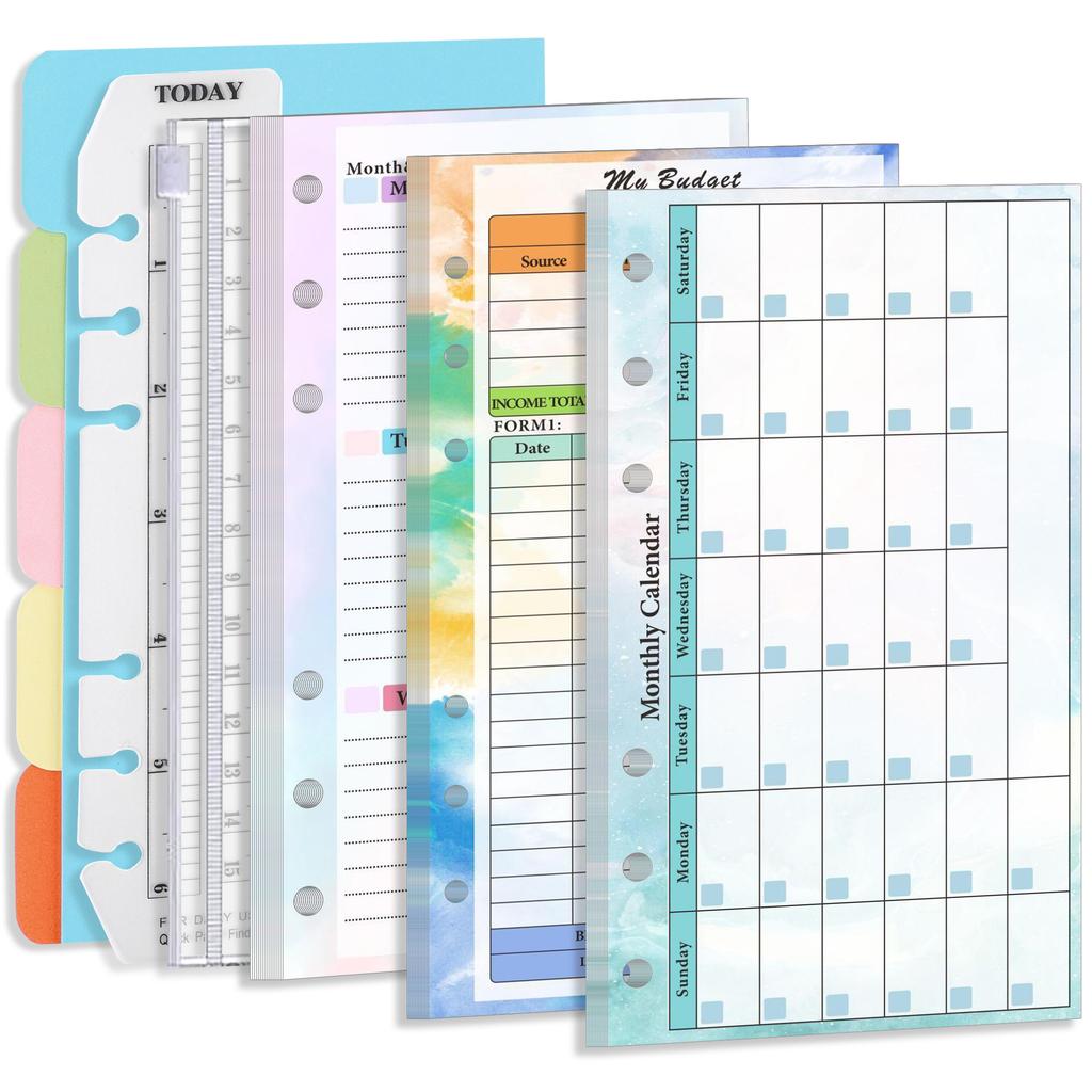 A6 Loose Leaf Náplň do notebooku Spirálová pořadač Vnitřní strana Stránka rozpočtu Týdně Měsíčně Uvnitř papírnictví