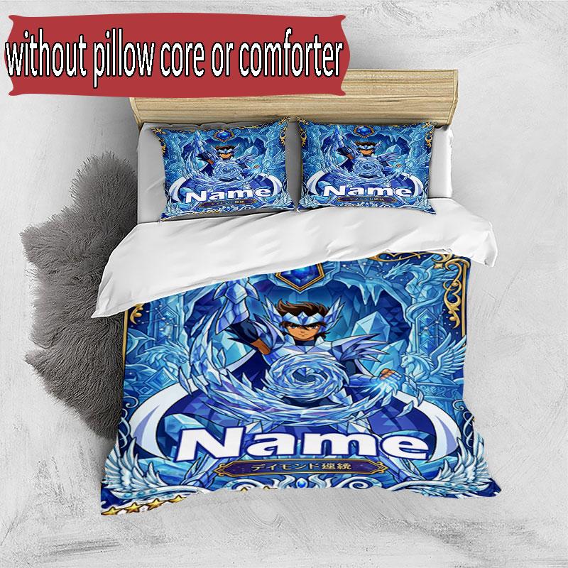 3pcs Duvet Cover Set (1*Duvet Cover + 2*Pillowcase, Without Core), Custom Name Saint Seiya Pattern Bedding Set, Home Bedroom Decor Gift