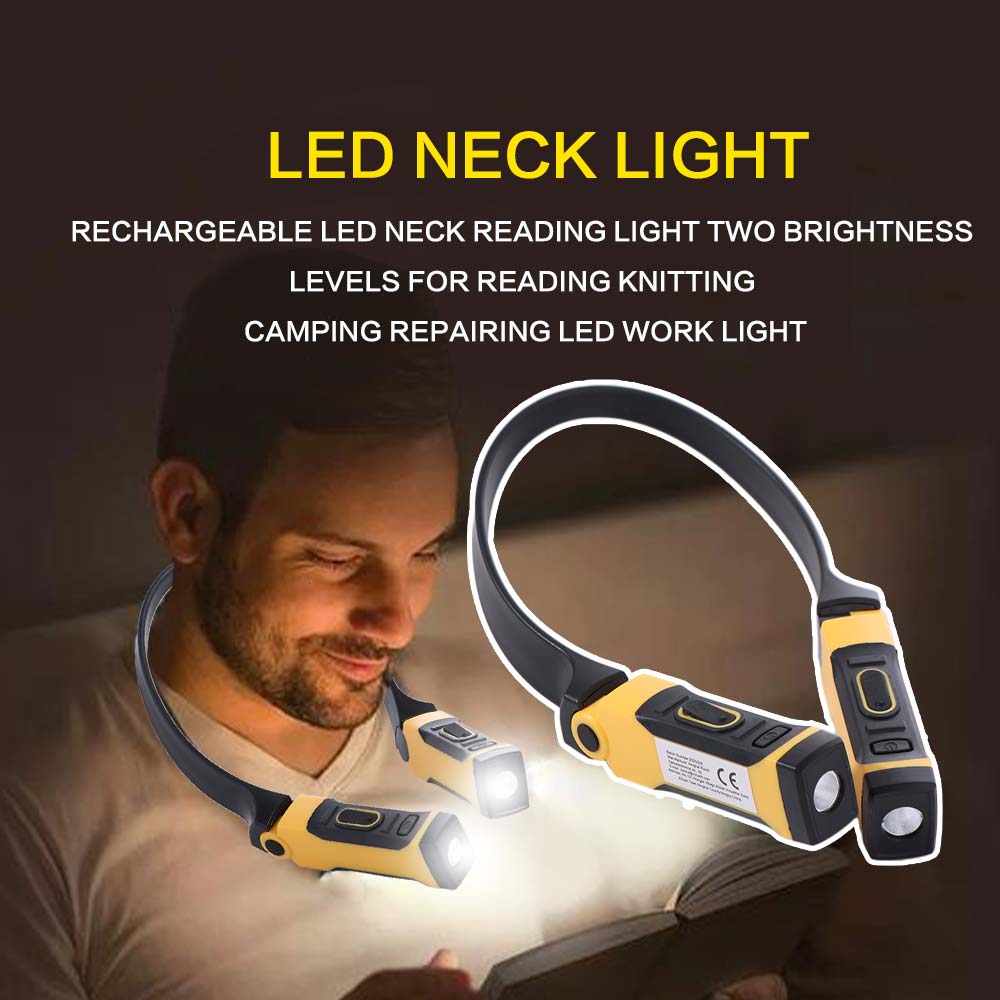 Portable Rechargeable LED Neck Light Long-lasting Bendable Arms Work Light Two Brightness Levels 2 Modes Book Light Repairing