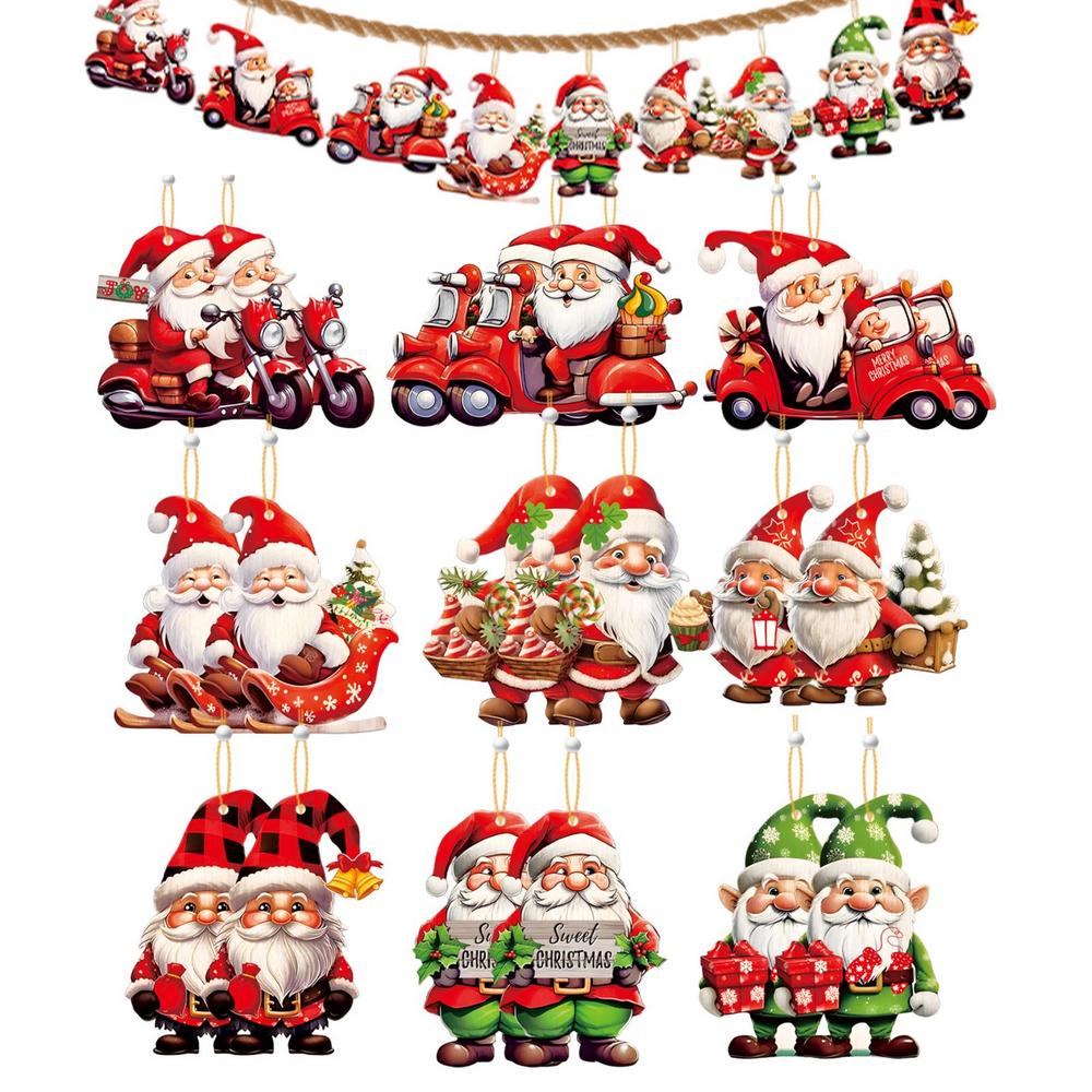 Christmas Tree Decor Santa Snowman Printed Tree Decor Pendant 18x Wooden Ornaments Holiday Party Decoration Christmas