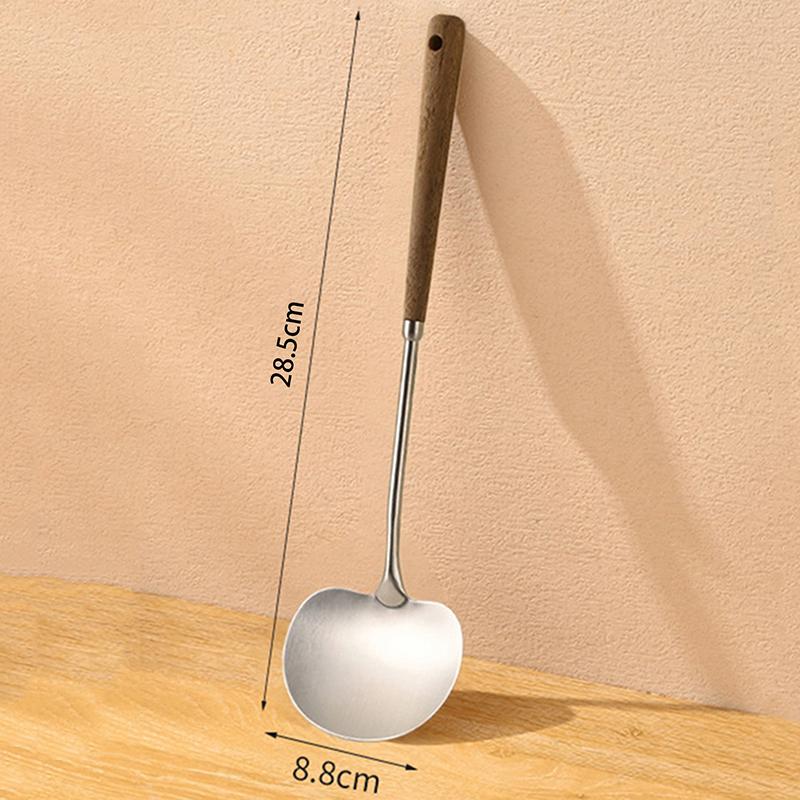 

Лопатка из нержавеющей стали, грибная лопатка с деревянной ручкой, удлиненная кулинарная ложка, не допускающая ожогов, кухонная утварь S