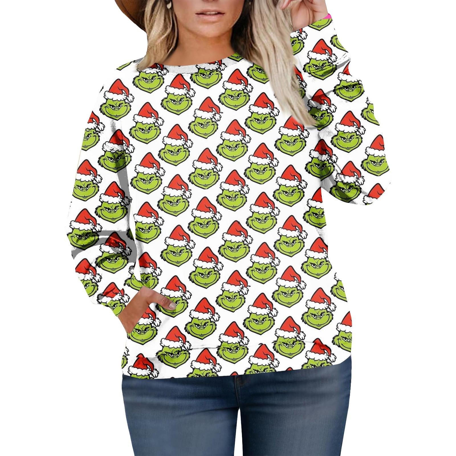 

Рождественские толстовки для женщин свитер милая рубашка осенний пуловер топ XL арбуз красный