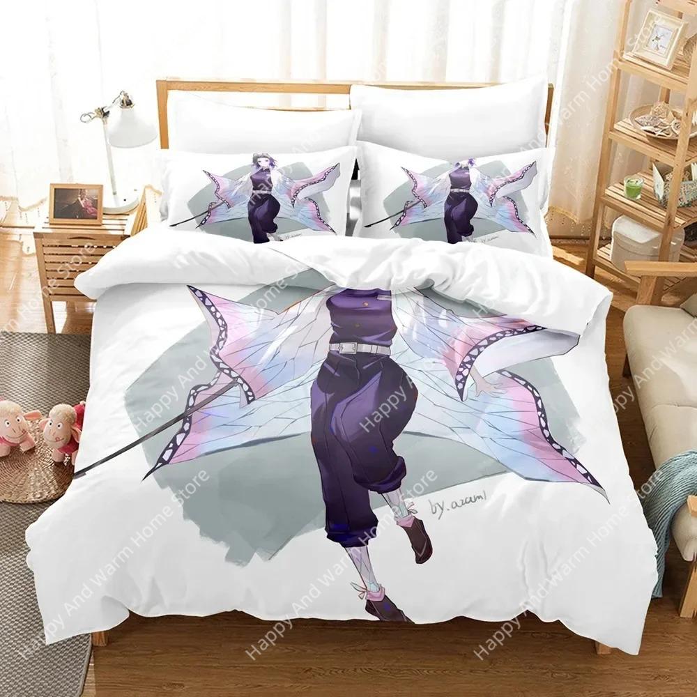 3D-Druck Kochou Shinobu Bettwäsche Anime Demon Slayer Bedrucktes Bettwäsche-Set Bettbezug Kissenbezug Bettwäsche-Set Leinenlaken Bettdeckenbezug