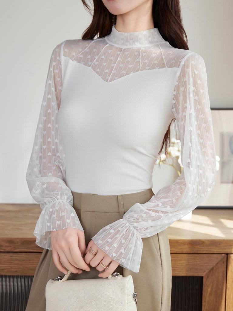 971 Women's Lace Mesh Top - Autumn/Winter Socialite Style T-Shirt