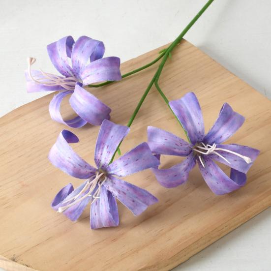 Artificial Lily Flowers 3 Heads Blooms Long Stem Lily Flower Branch Real Touch Fake Flower Bouquet for Home Hotel Wedding Party Table Centerpiece