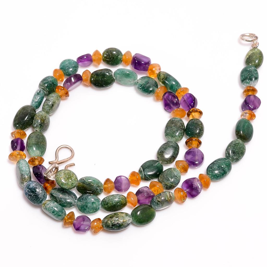 Natural Green Aventurine Amethyst Citrine Smooth Beads Necklace 5-10 Mm 17.5" UB-8454