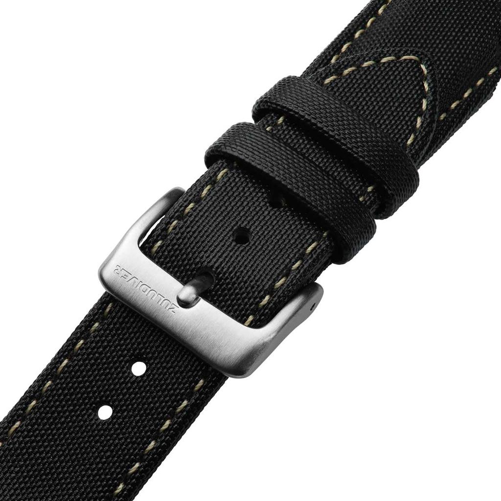 ZULUDIVER Mayday Regatta Sailcloth Watch Waterproof Rubber Diver Watch Band with Spring Bars and Brushed Buckle Black with Beige Sand Strap,