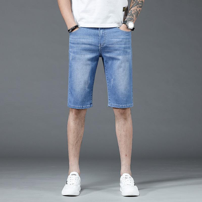 2022 summer new denim mid-shorts men's quarter pants summer thin loose stretch mid-pants men's Korean style trend