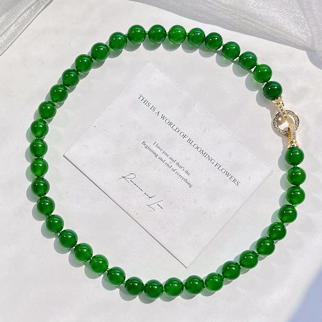 10Mm Large Granular Emperor Green Ice Transparent Natural Chalcedony Agate Necklace Clavicle Chain