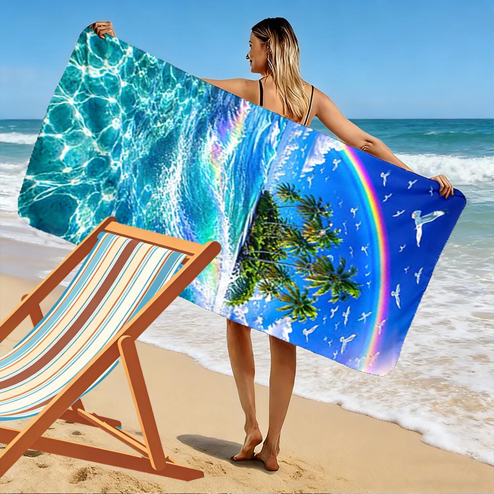 Tropical Island Rainbow with Seagulls Beach towel quick-drying for travel outdoor sports jogging beach and swimming