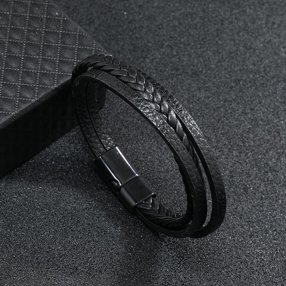 

Trendy Men Leather Bracelet Handmade Braided Male Charm Braclet Black Micro Magentic Braslet Punk Jewelry Boyfriend Gift Pulsera чёрный