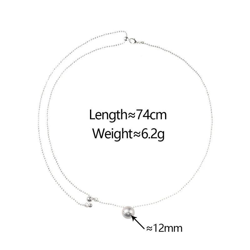 Real  Sterling Silver Ball Pendant Pulling Beads Necklace for Women Trendy Fine  Minimalist Adjustable Accessories