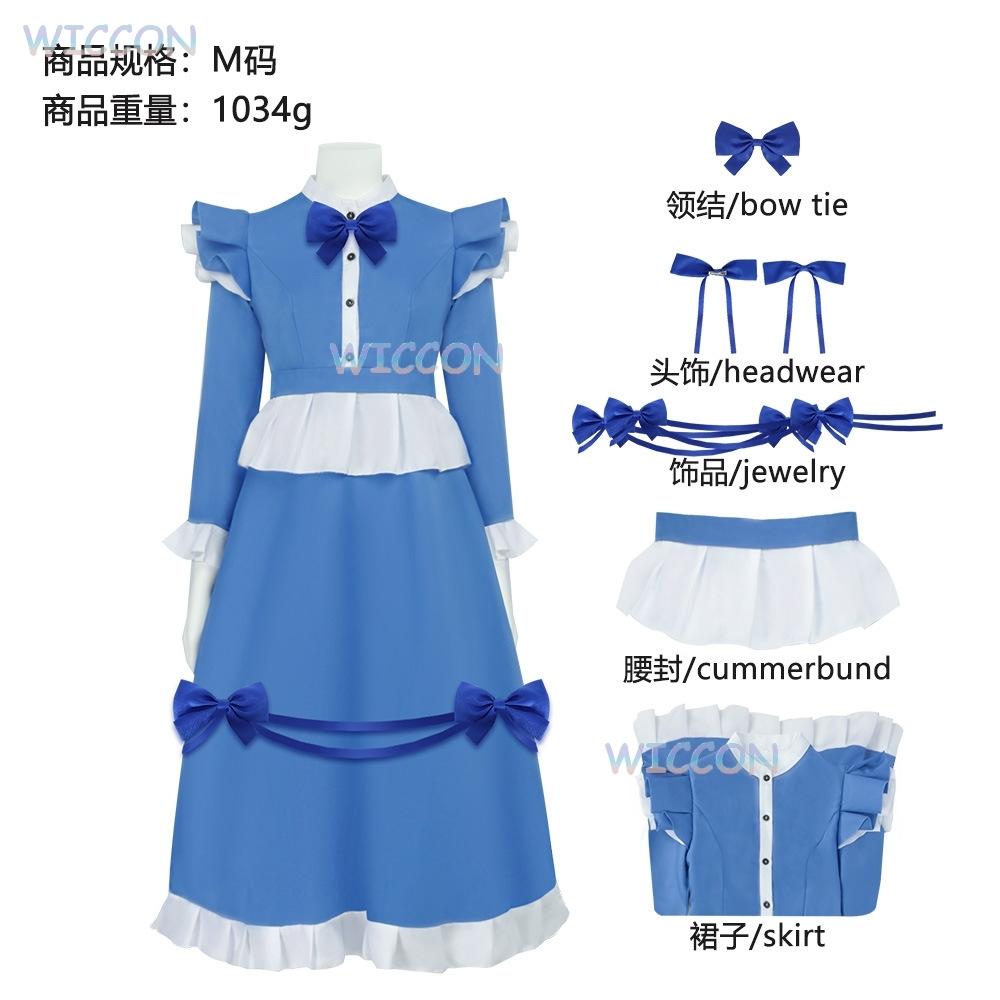 Game Poppy Cos Playtime Red Hair Girl The Poppy Cosplay Costume Dress Women Girls Blue Maid Dress Lolita Halloween Party Dress S