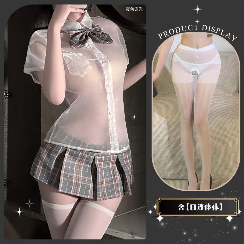 Sexy underwear Sexy senior uniform seduction suit Transparent shirt plaid skirt pleated women
