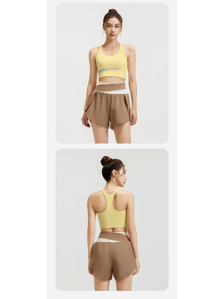 Nude Feeling Yoga Set: Color Block Anti-Exposure Two-Piece Sports Shorts
