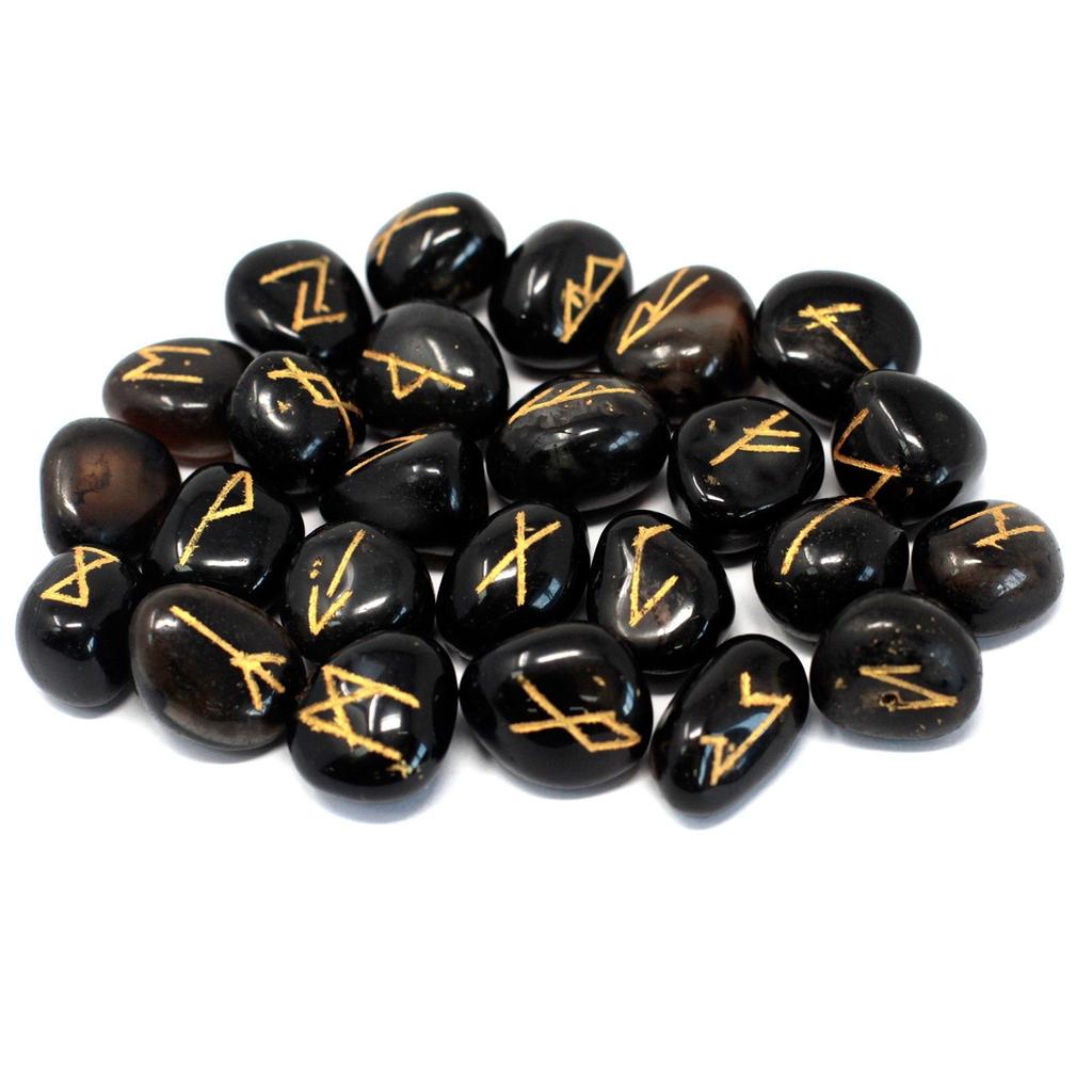 Black Onyx Rune Set 25 Stones With Pouch