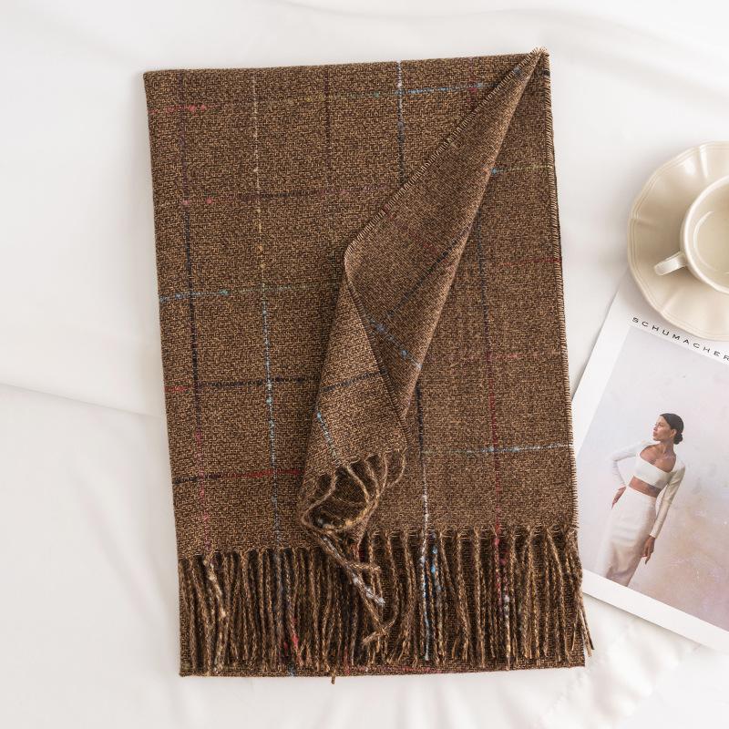 

Winter Plaid Scarf for Women Korean Style Commuting Cold Proof Scarf Extended Style Elegant Warm Shawl Plaid Scarf 65*200cm