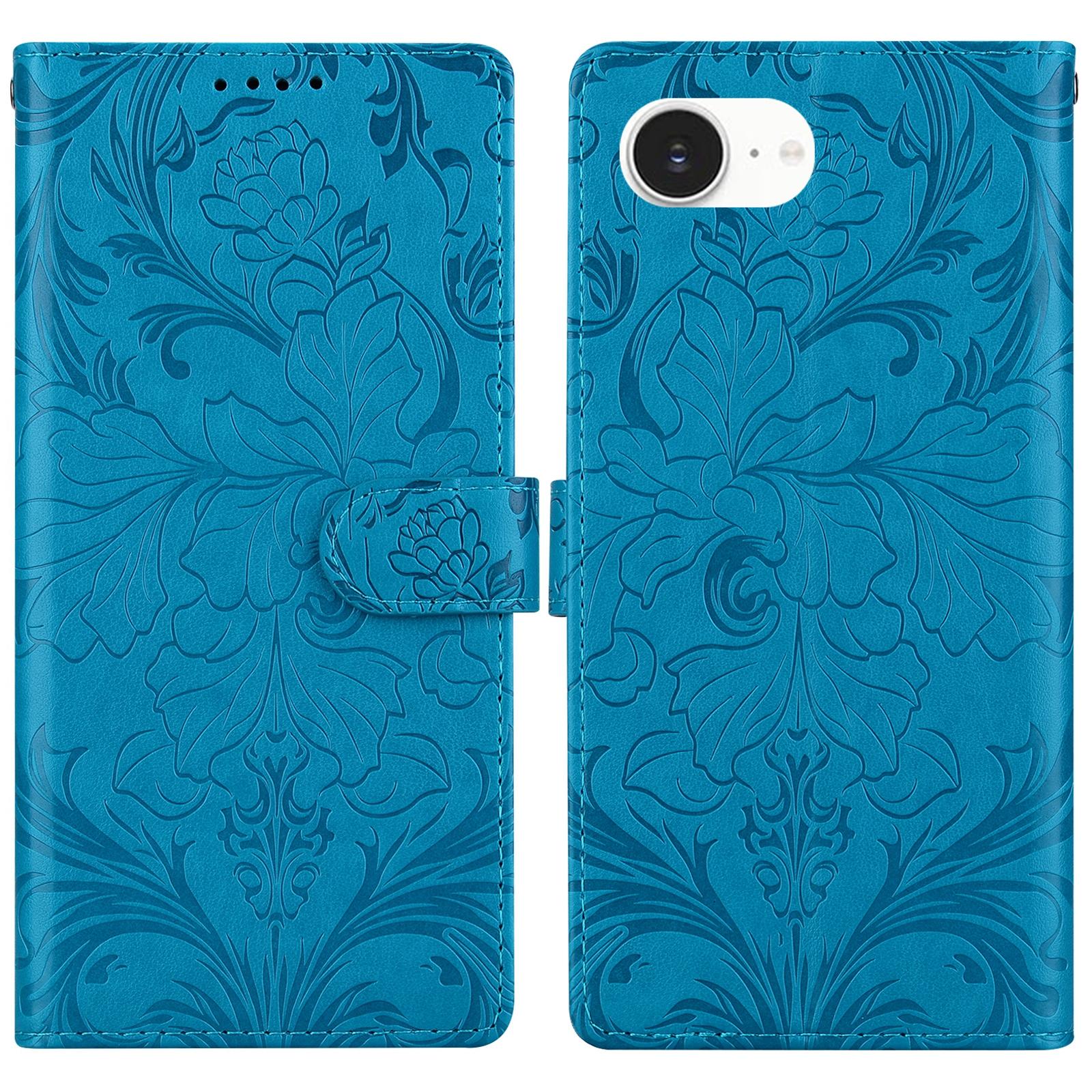 For iPhone 16e Leather Case Imprinted Floral Pattern Wallet Stand Flip Phone Cover B