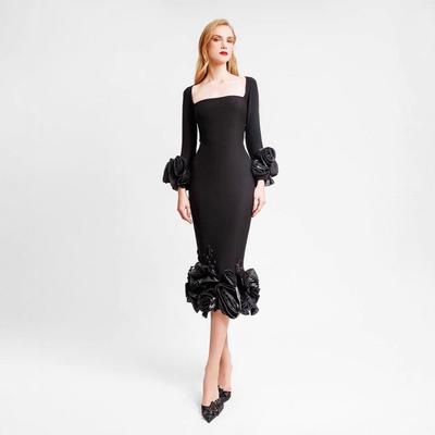 Dámské elegantní bandážové šaty s květinovým vzorem a kamínky, evropský a americký styl
