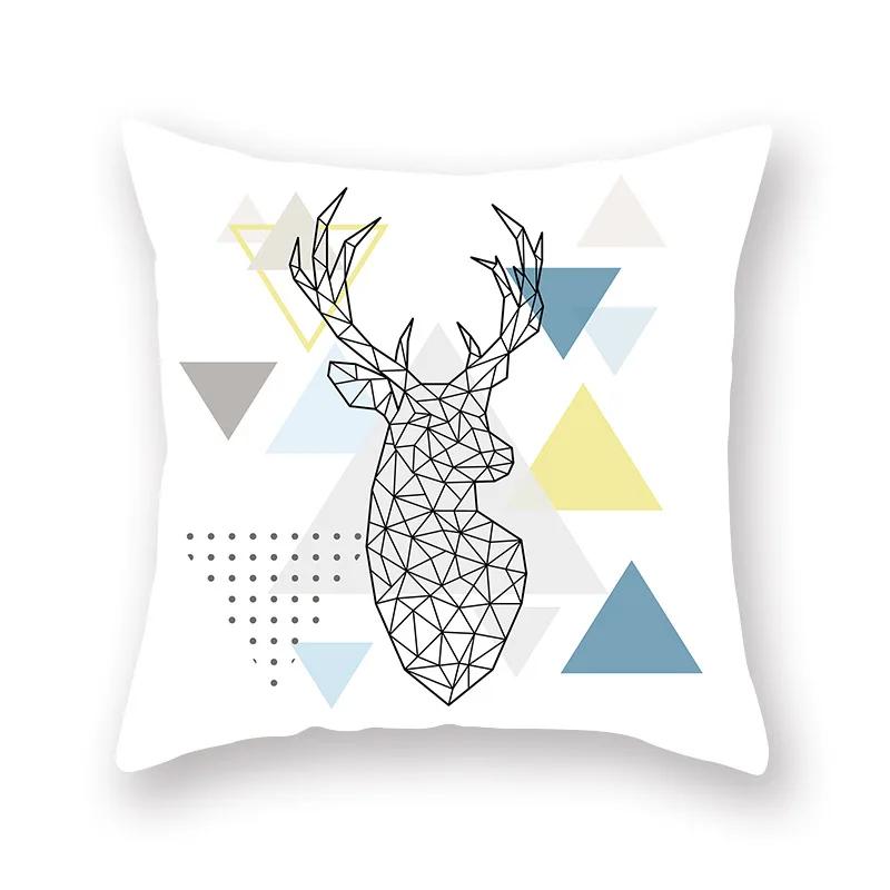 Polyester Nordic Style Cute Cartoon Throw Pillow Case Geomtric Animals Deer Giraffe Sofa Seat Cushion Cover For Living Room