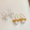 Wedding Bride Bow Pearl Long Earrings Simulation Freshwater Pearl Ear Hook Drop Earrings  Female