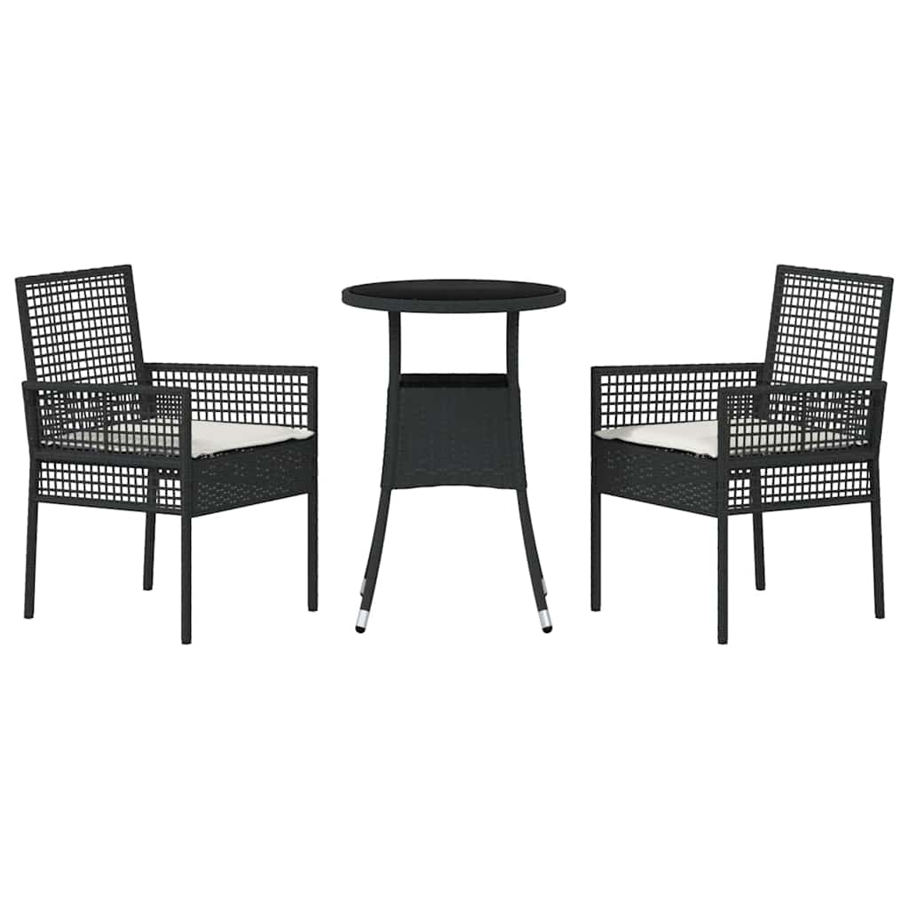 Garden Dining Set 3 pcs Black Poly Rattan