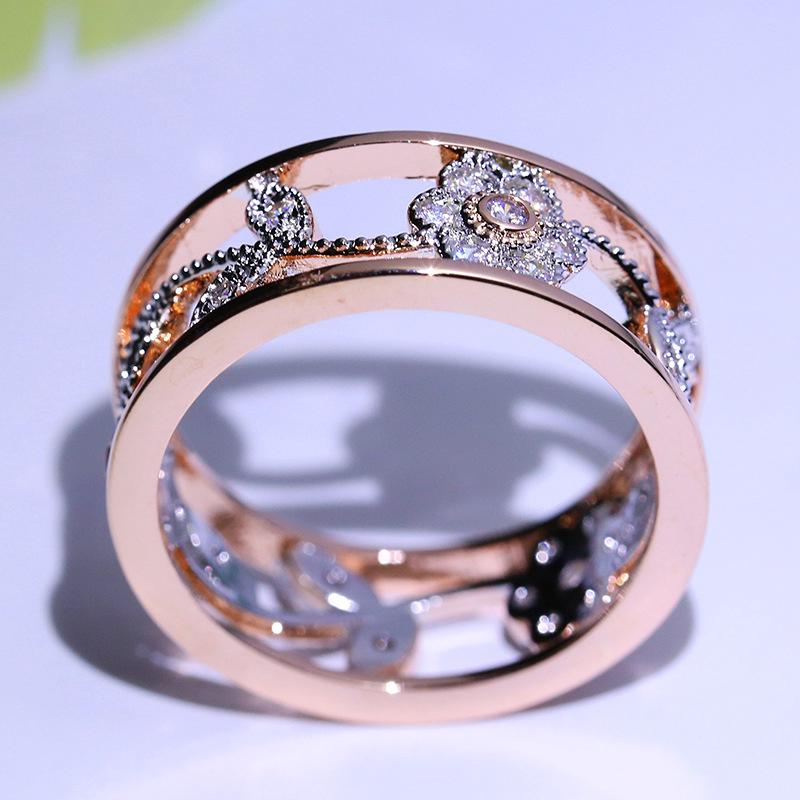 Flower Women Vine Leaves Finger Ring Micro Inlaid Aaa Zircon Stone Double Layer Two Tone Rings Bridal Wedding Occasion Rings Fashionable Fashionable