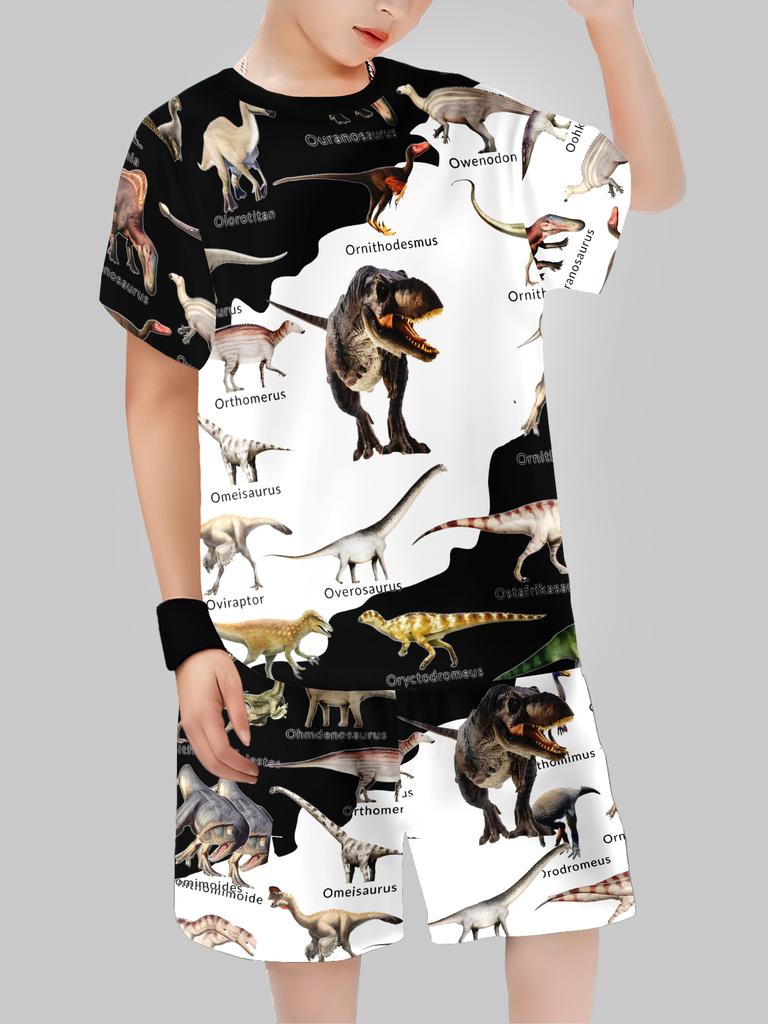 Sets for Children Boys' 3D Letter Graffiti Printed Short-Sleeved Shorts Suit Casual Sports Style Clothing