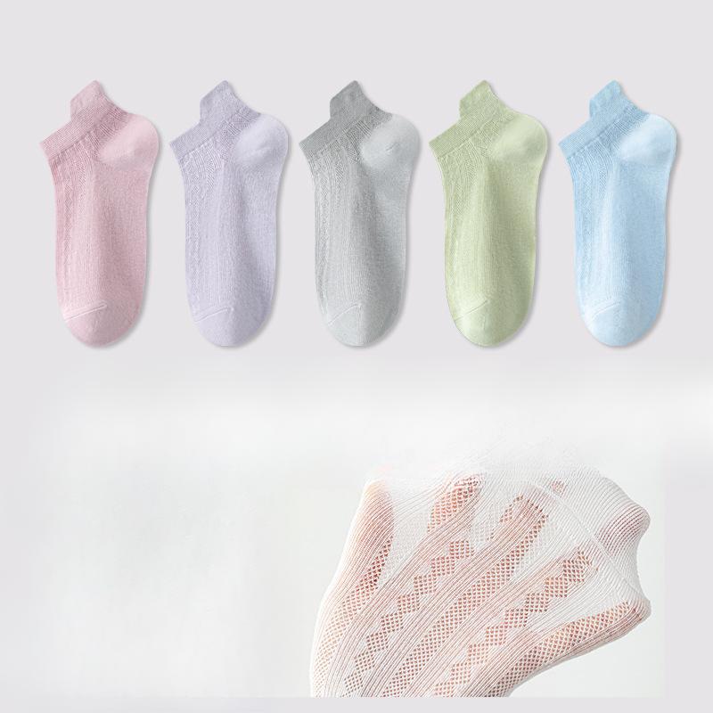 5 Pairs of Women's Summer Thin Style Deodorant Sweat Absorbing Shallow Mouth Mesh Breathable Invisible Socks