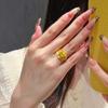 French Retro Lace Yellow Diamond Women's Ring - Hand-Brushed, Pleated, Forged Gold with Elegant Niche Design.